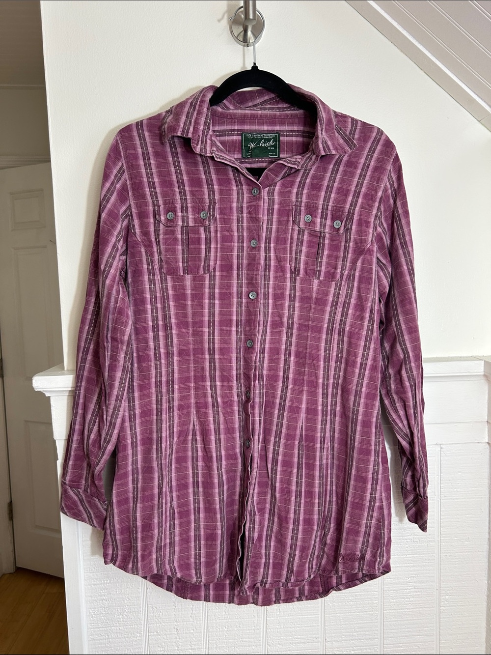 Vintage Woolrich Cotton Purple Plaid Button-Up Shirt size Medium 100% cotton